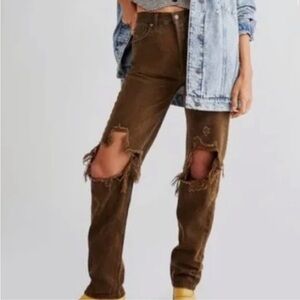 Free People We the Free The Lasso Jeans Distressed Olive sz 26